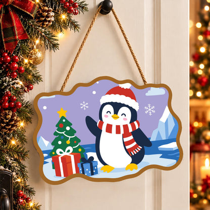 Waving Penguin by the Icebergs paint by numbers hanging sign – image 16