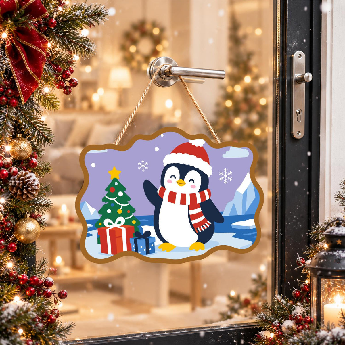 Waving Penguin by the Icebergs paint by numbers hanging sign – image 17