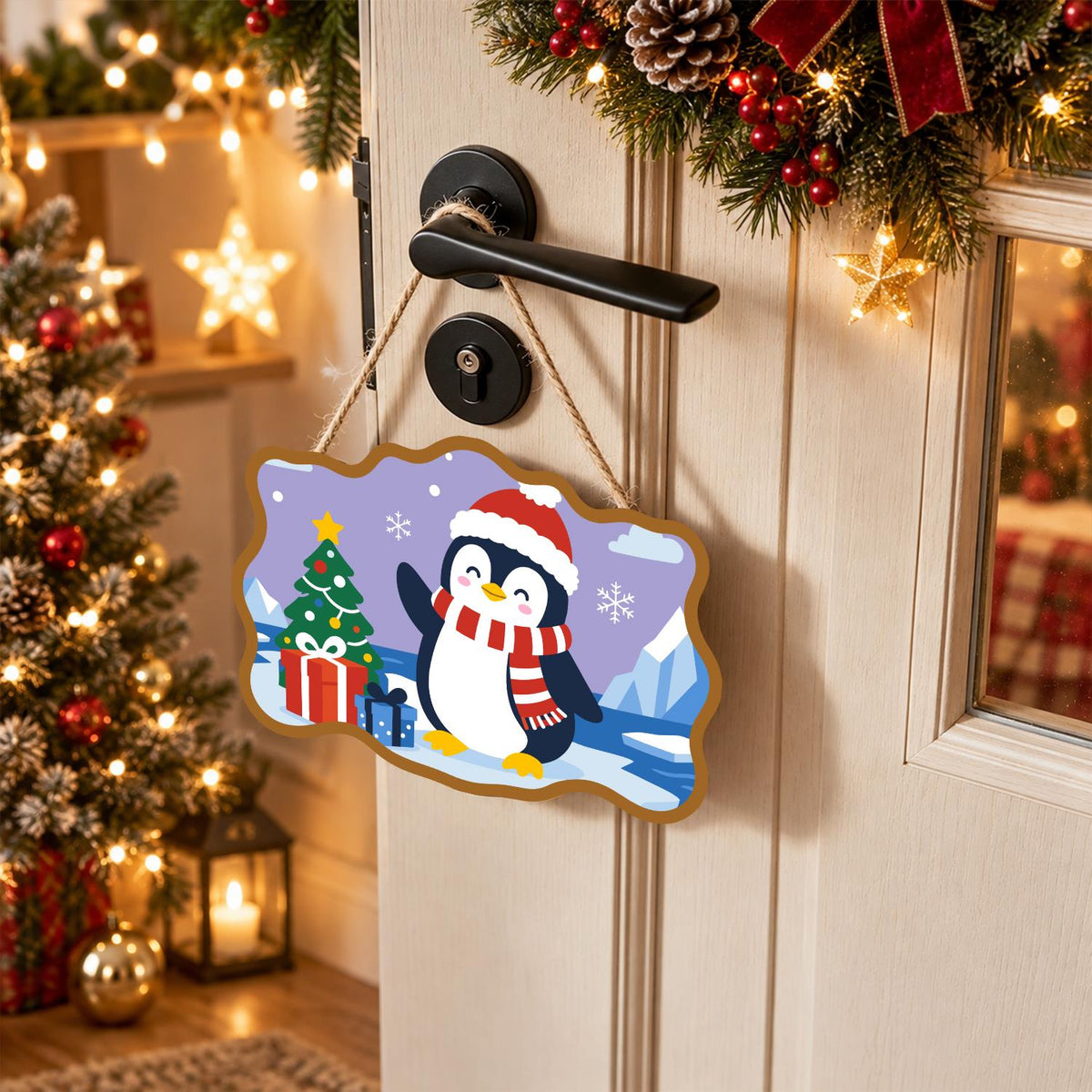 Waving Penguin by the Icebergs paint by numbers hanging sign – image 18