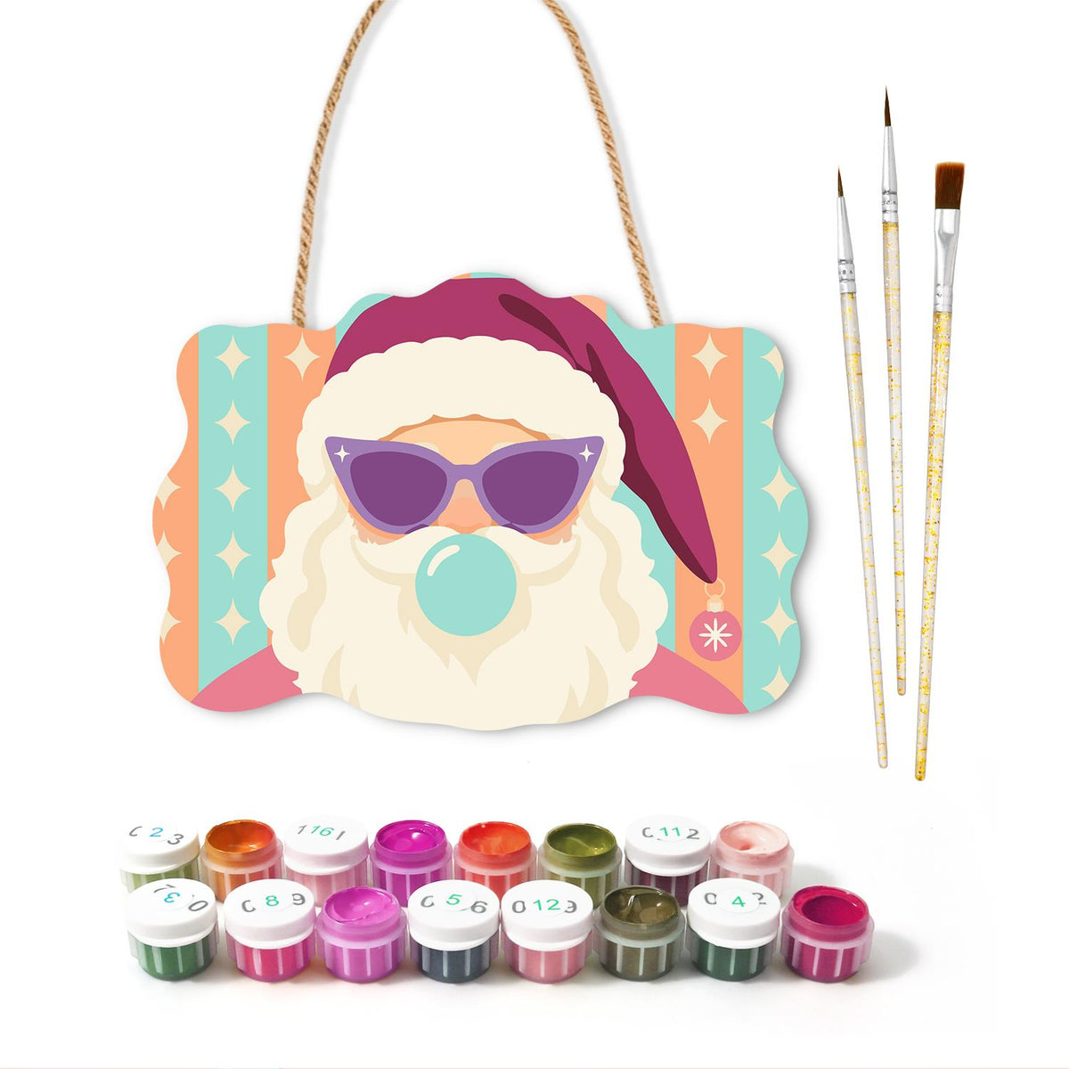 Cat-Eye Shades Santa on Pastels paint by numbers hanging sign – image 2