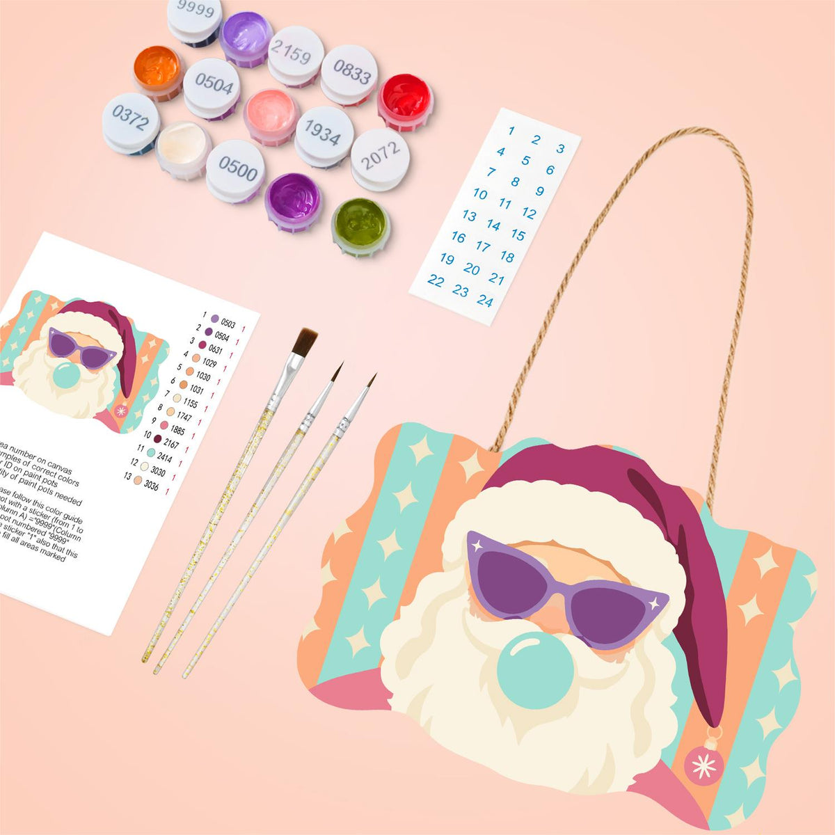 Cat-Eye Shades Santa on Pastels paint by numbers hanging sign – image 4