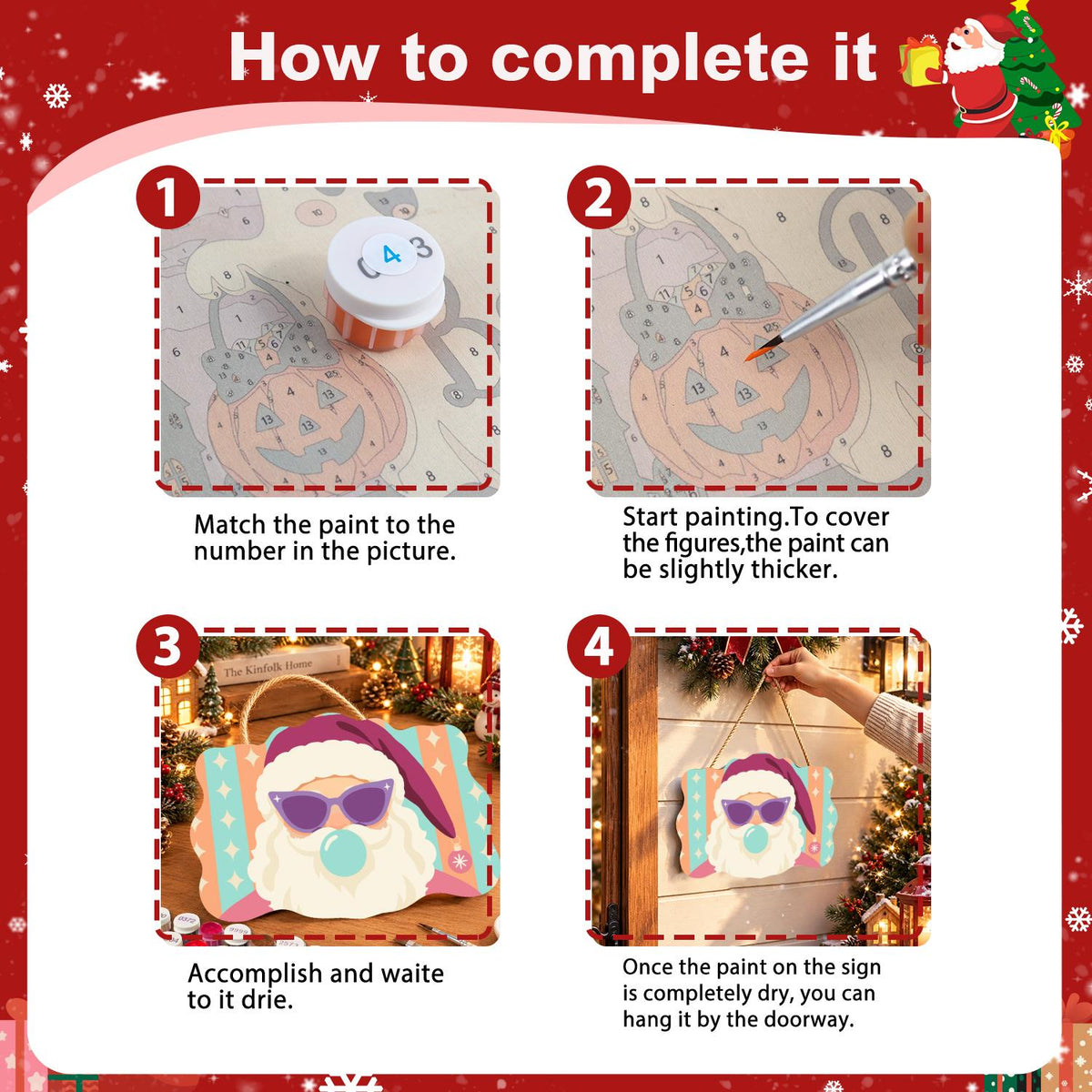 Cat-Eye Shades Santa on Pastels paint by numbers hanging sign – image 6