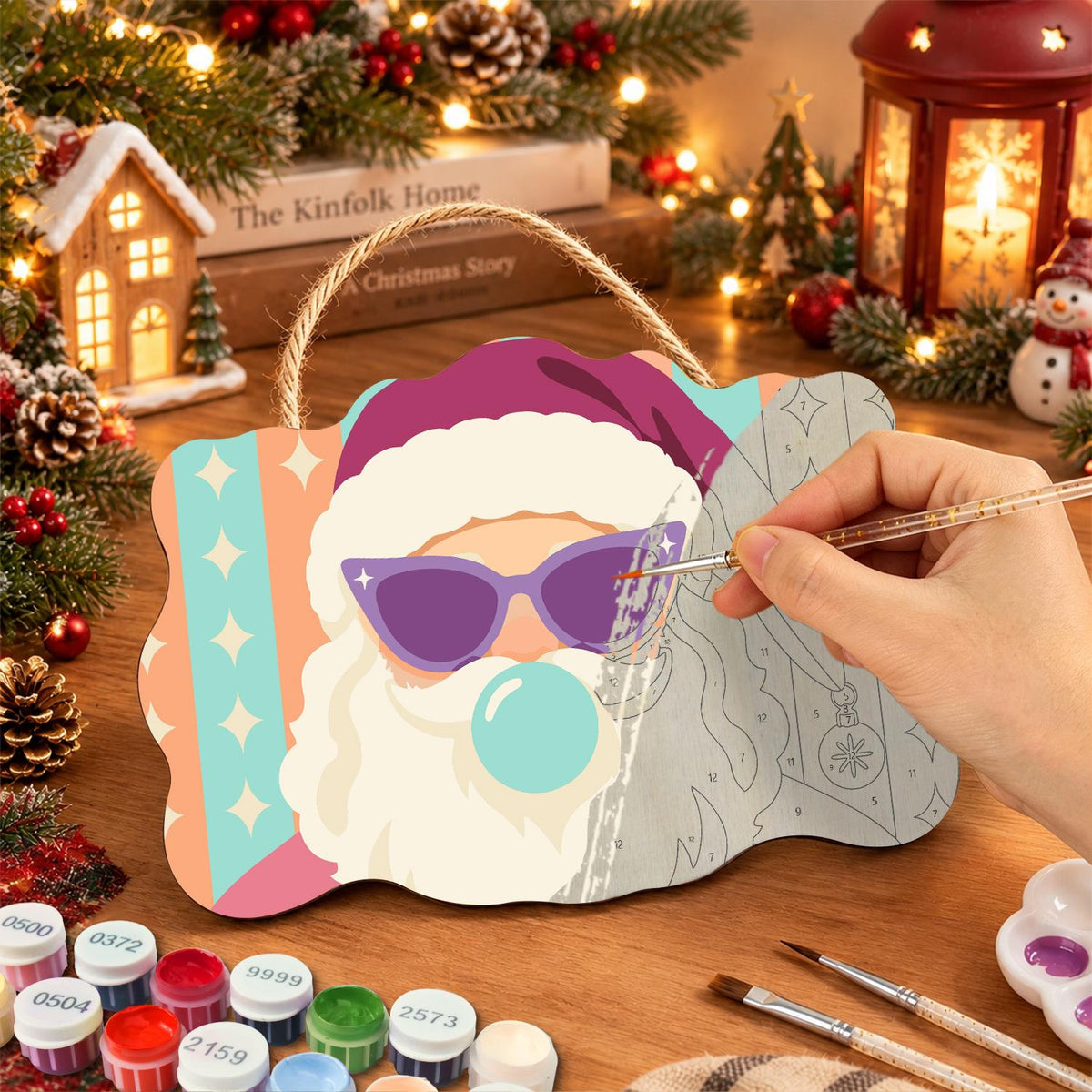 Cat-Eye Shades Santa on Pastels paint by numbers hanging sign – image 7