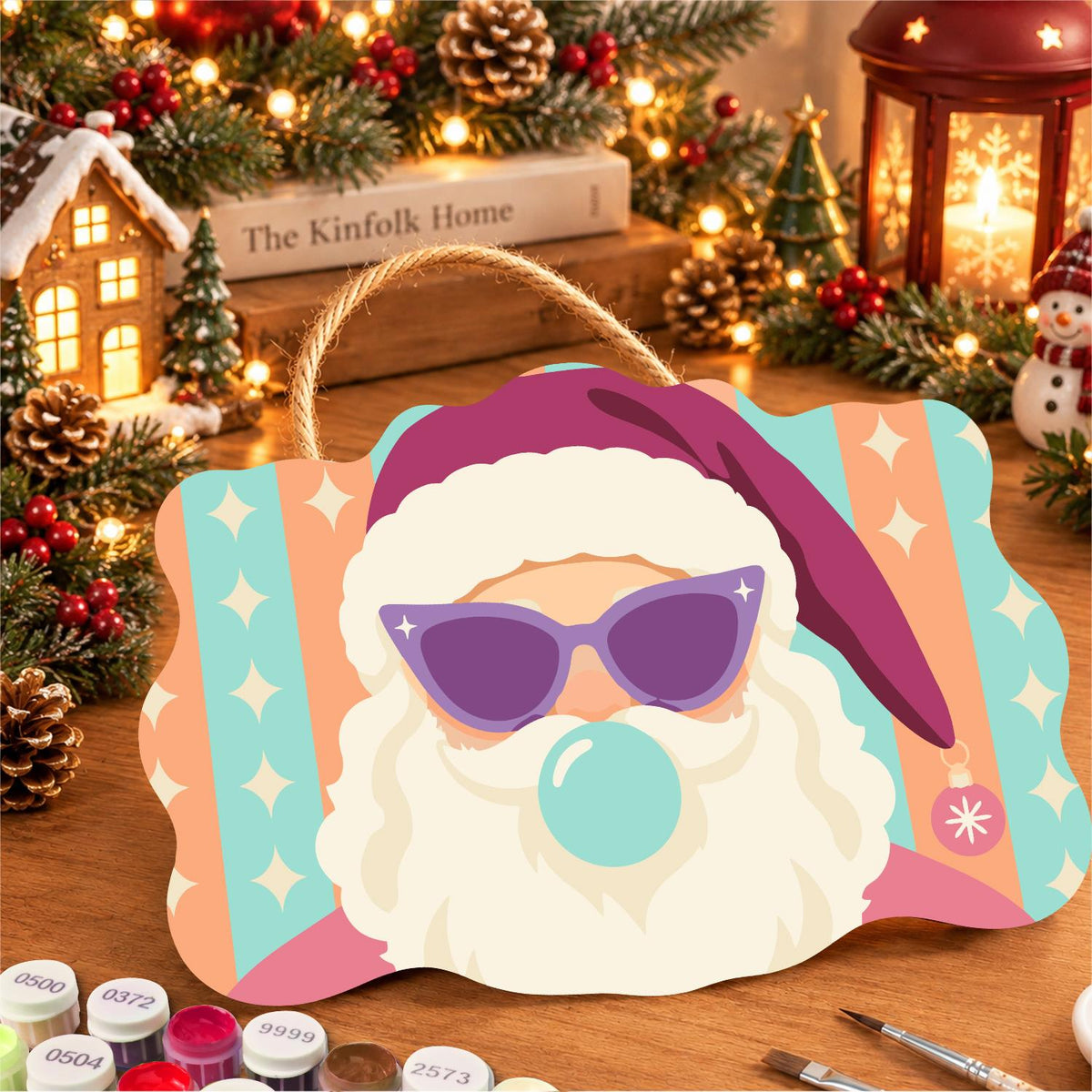 Cat-Eye Shades Santa on Pastels paint by numbers hanging sign – image 8