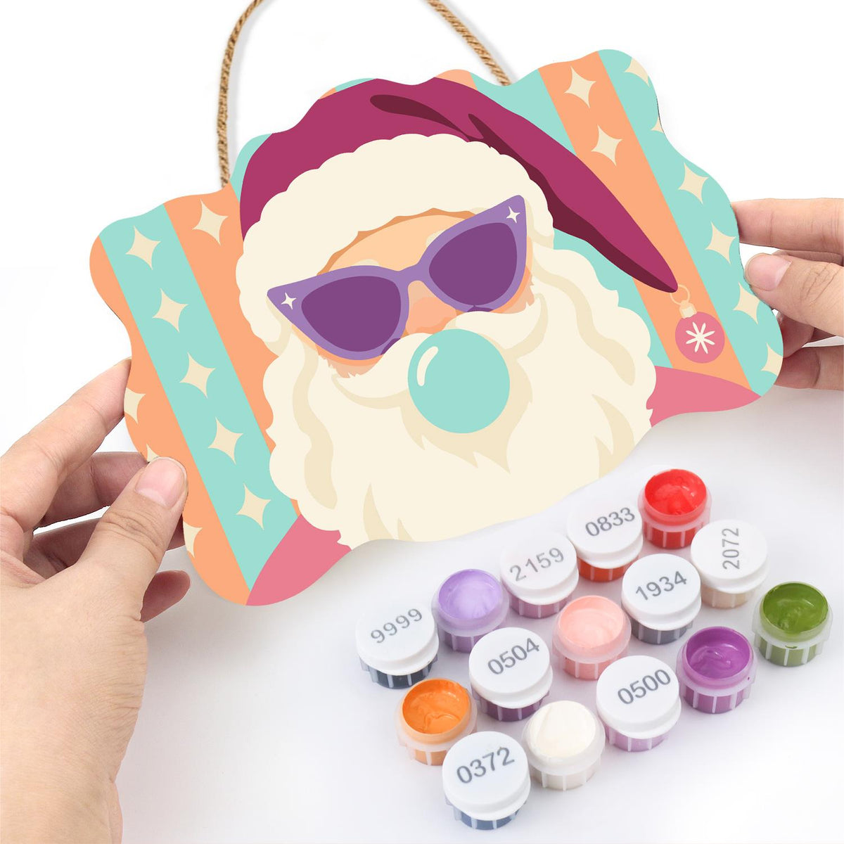 Cat-Eye Shades Santa on Pastels paint by numbers hanging sign – image 9