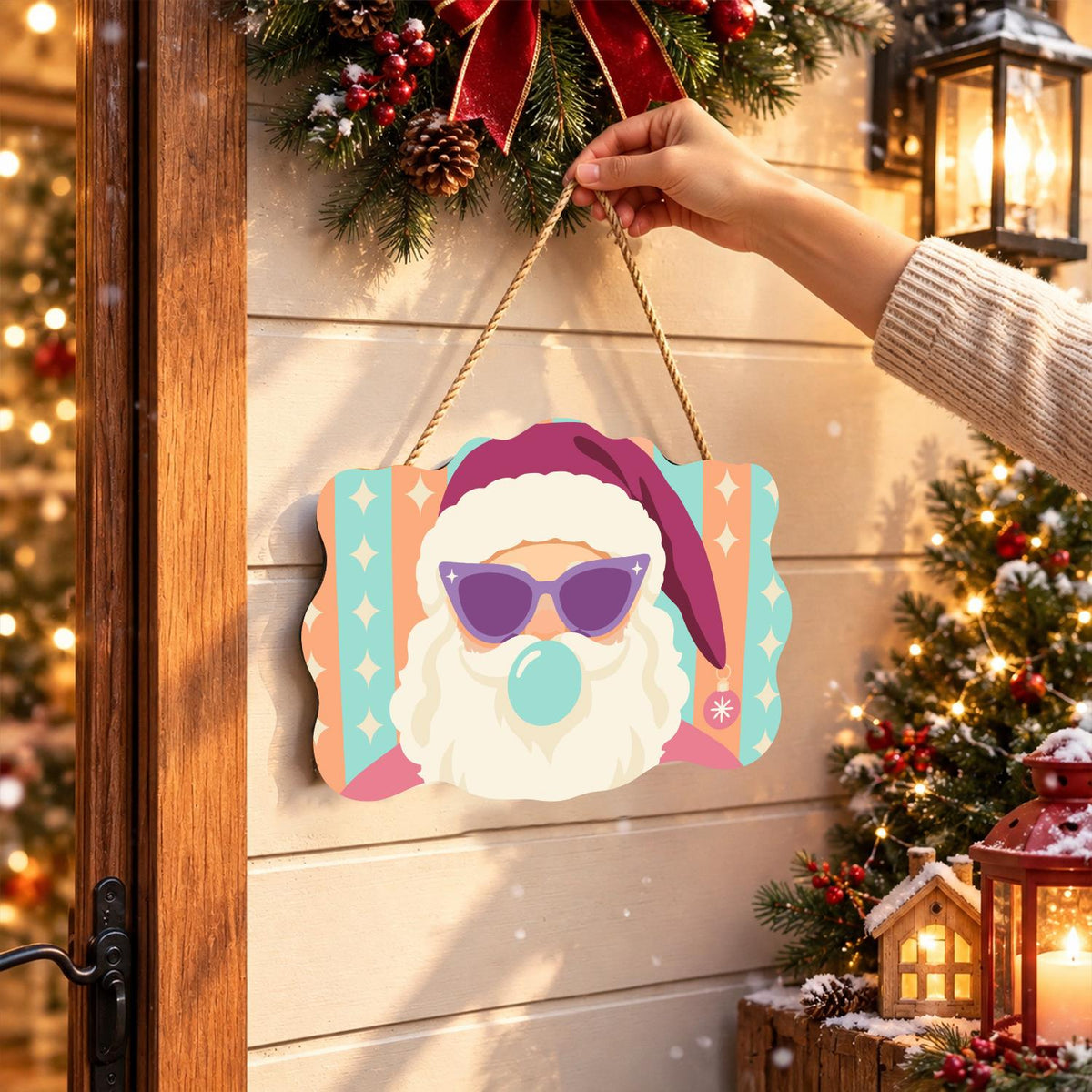 Cat-Eye Shades Santa on Pastels paint by numbers hanging sign – image 14