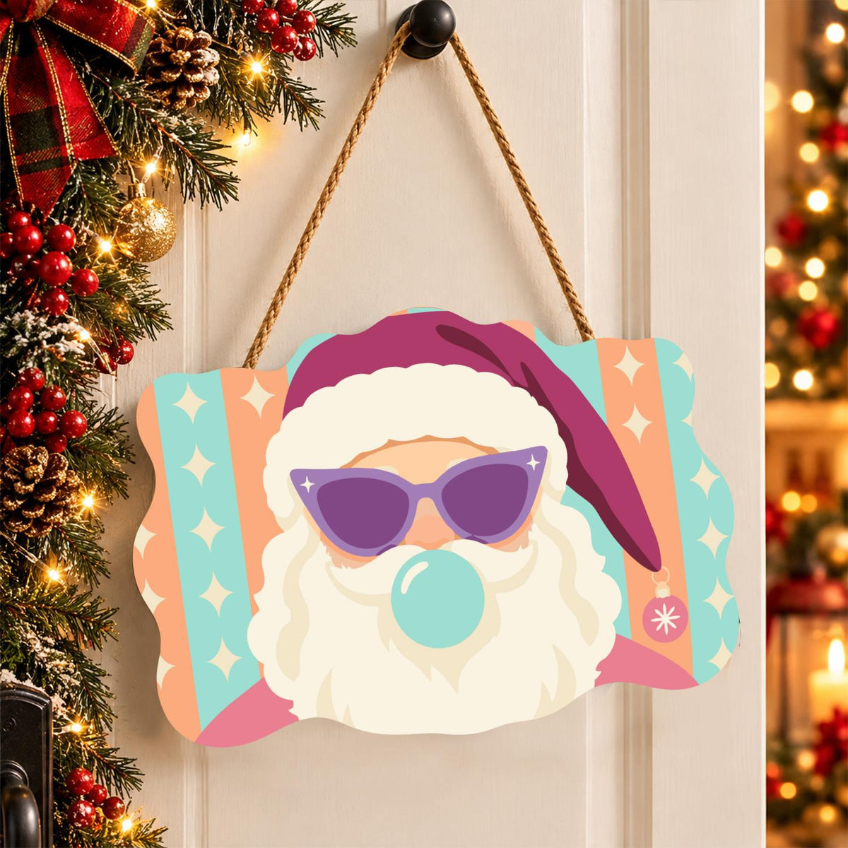 Cat-Eye Shades Santa on Pastels paint by numbers hanging sign – image 16