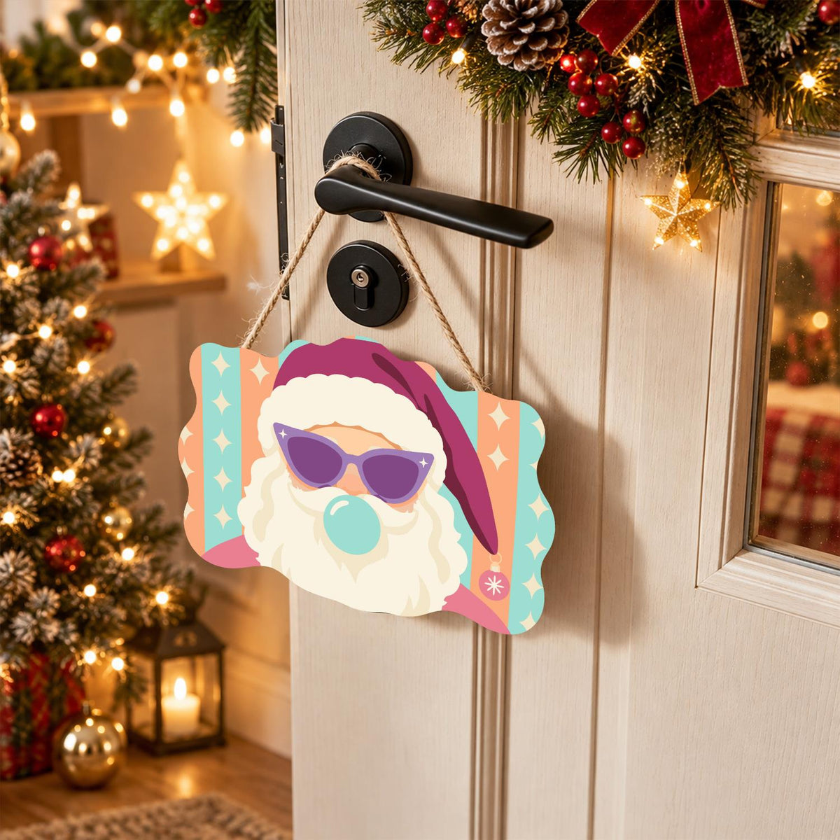 Cat-Eye Shades Santa on Pastels paint by numbers hanging sign – image 18