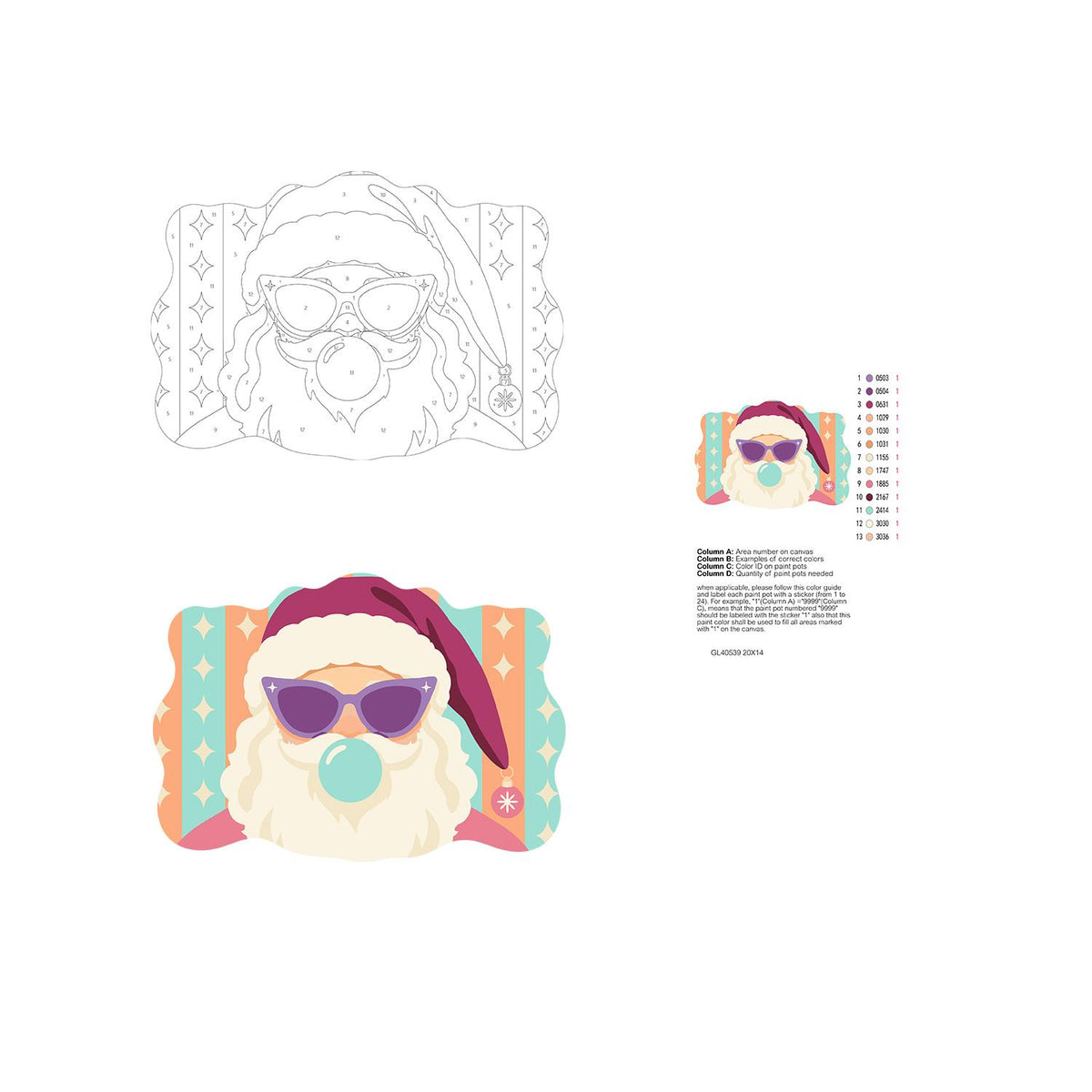Cat-Eye Shades Santa on Pastels paint by numbers hanging sign – image 19