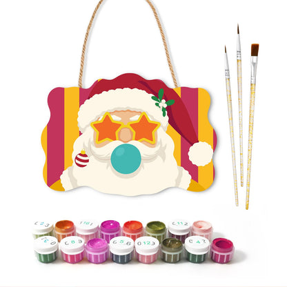 Star Specs Santa with Teal Bubble paint by numbers hanging sign – image 2