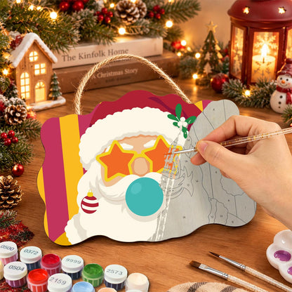 Star Specs Santa with Teal Bubble paint by numbers hanging sign – image 7