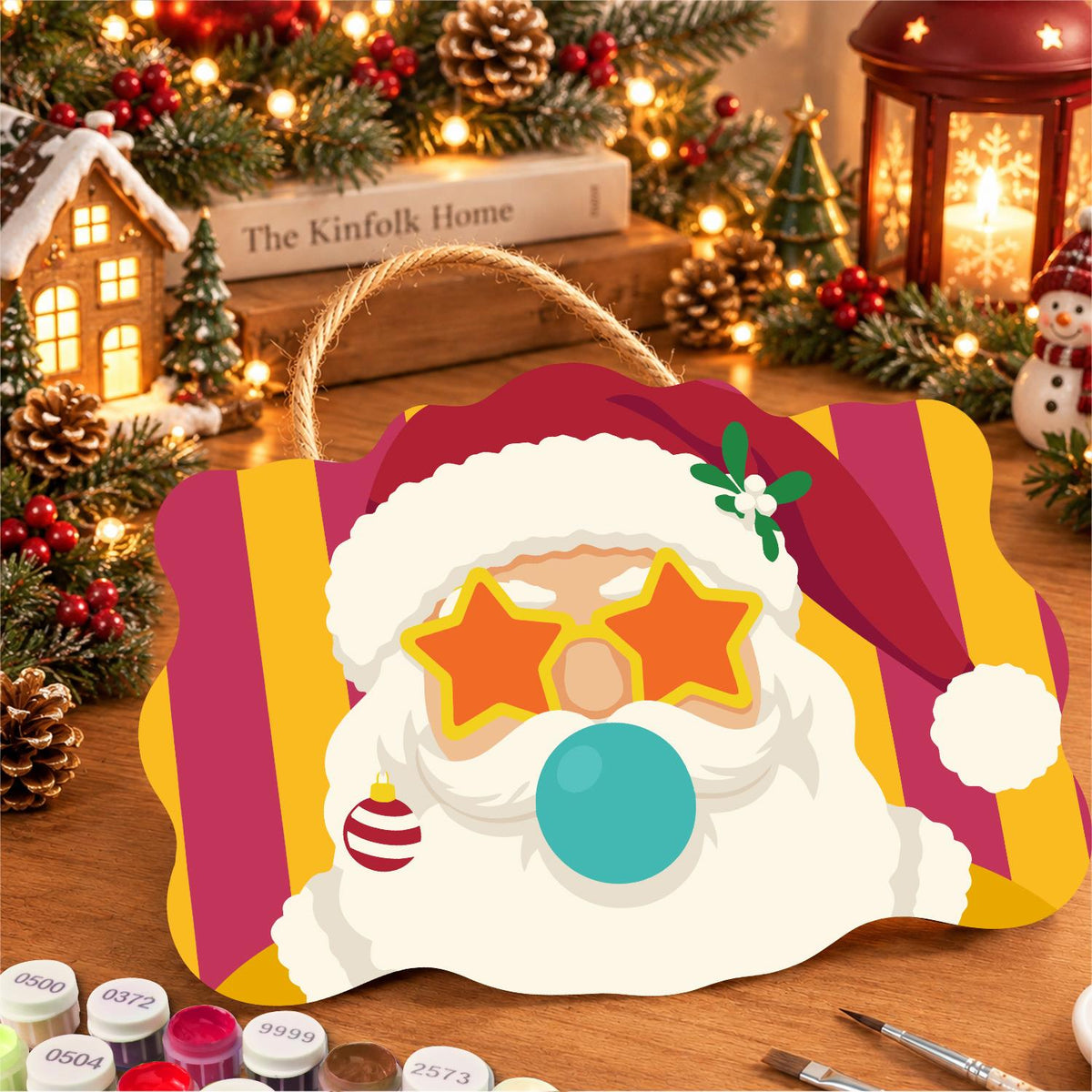 Star Specs Santa with Teal Bubble paint by numbers hanging sign – image 8