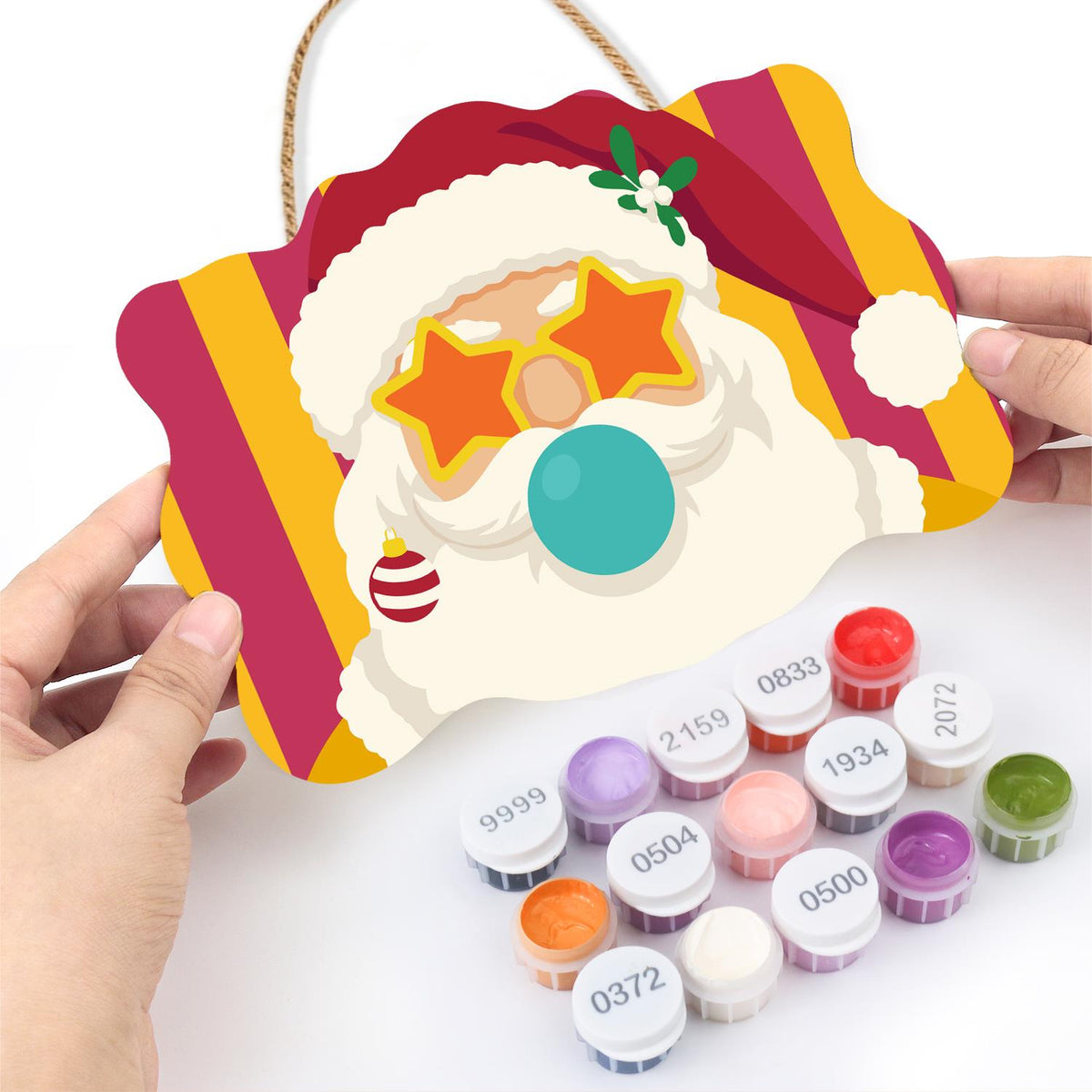 Star Specs Santa with Teal Bubble paint by numbers hanging sign – image 9