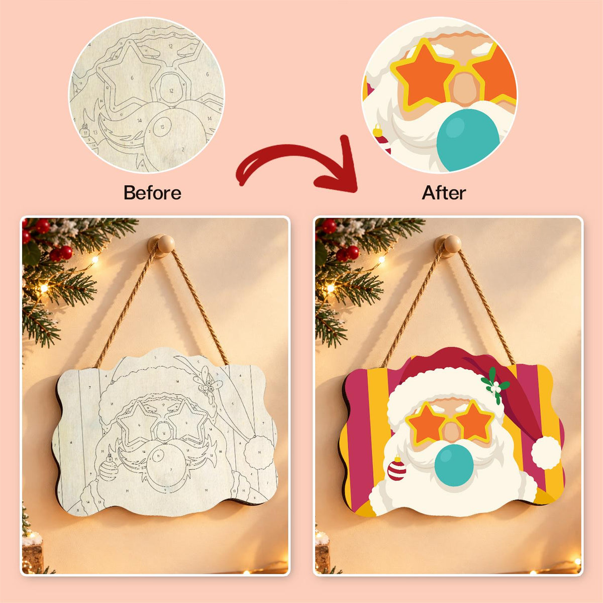 Star Specs Santa with Teal Bubble paint by numbers hanging sign – image 10