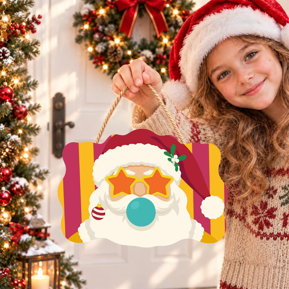 Star Specs Santa with Teal Bubble paint by numbers hanging sign – image 13