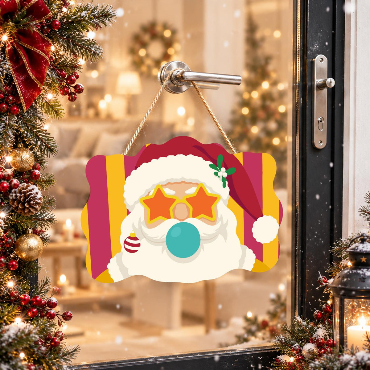 Star Specs Santa with Teal Bubble paint by numbers hanging sign – image 17