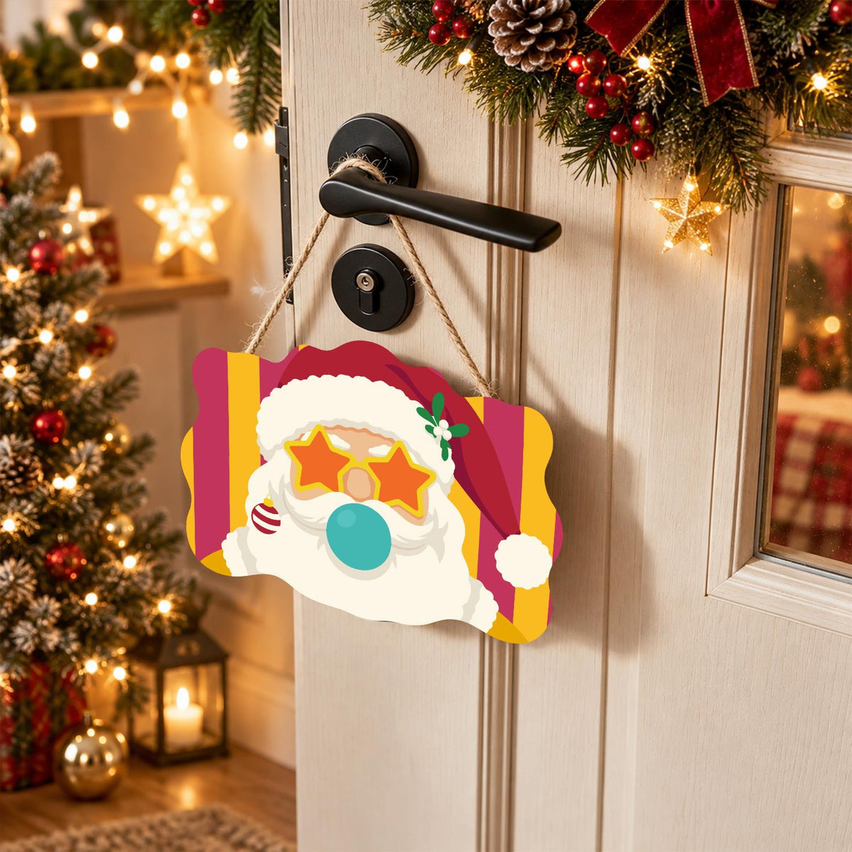 Star Specs Santa with Teal Bubble paint by numbers hanging sign – image 18