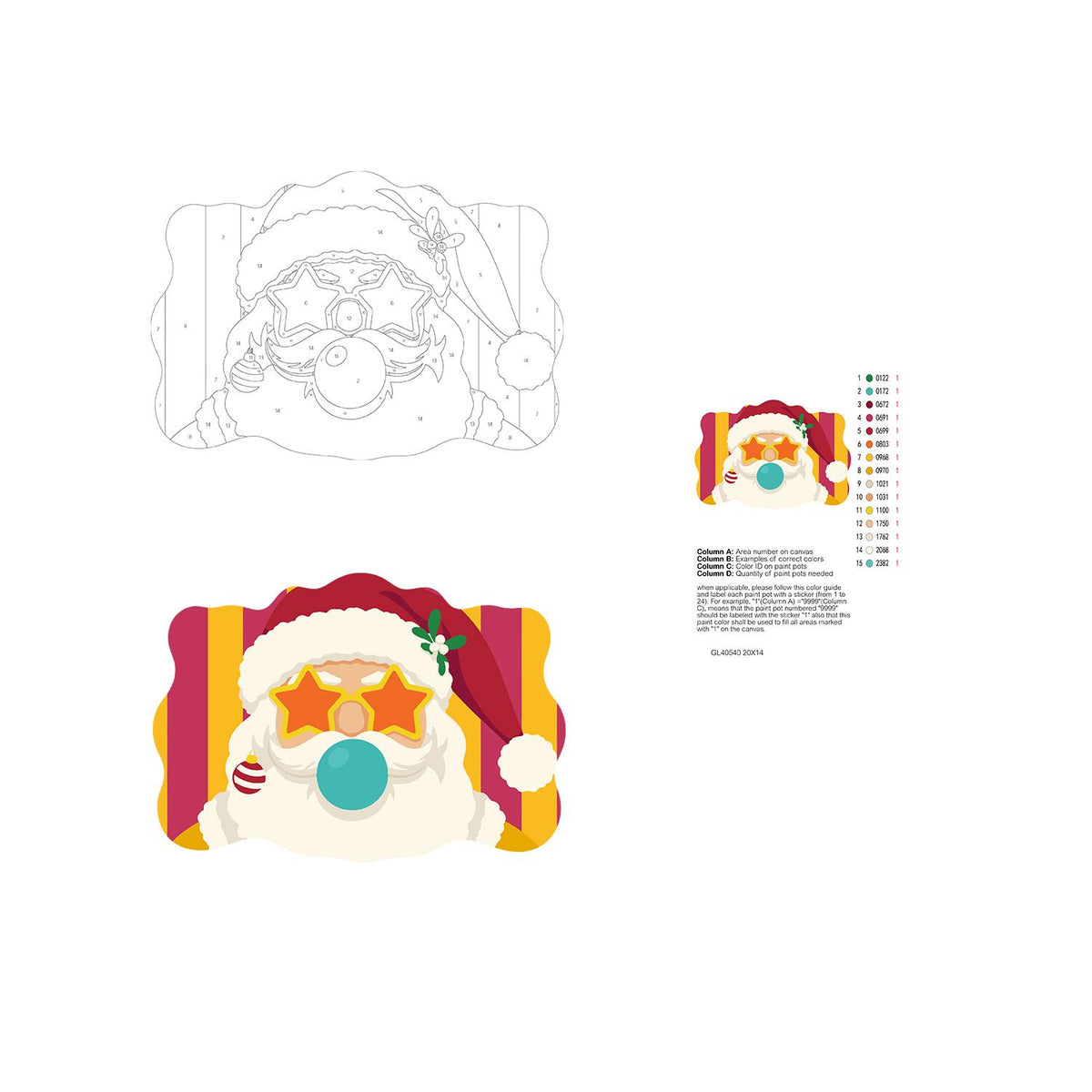 Star Specs Santa with Teal Bubble paint by numbers hanging sign – image 19