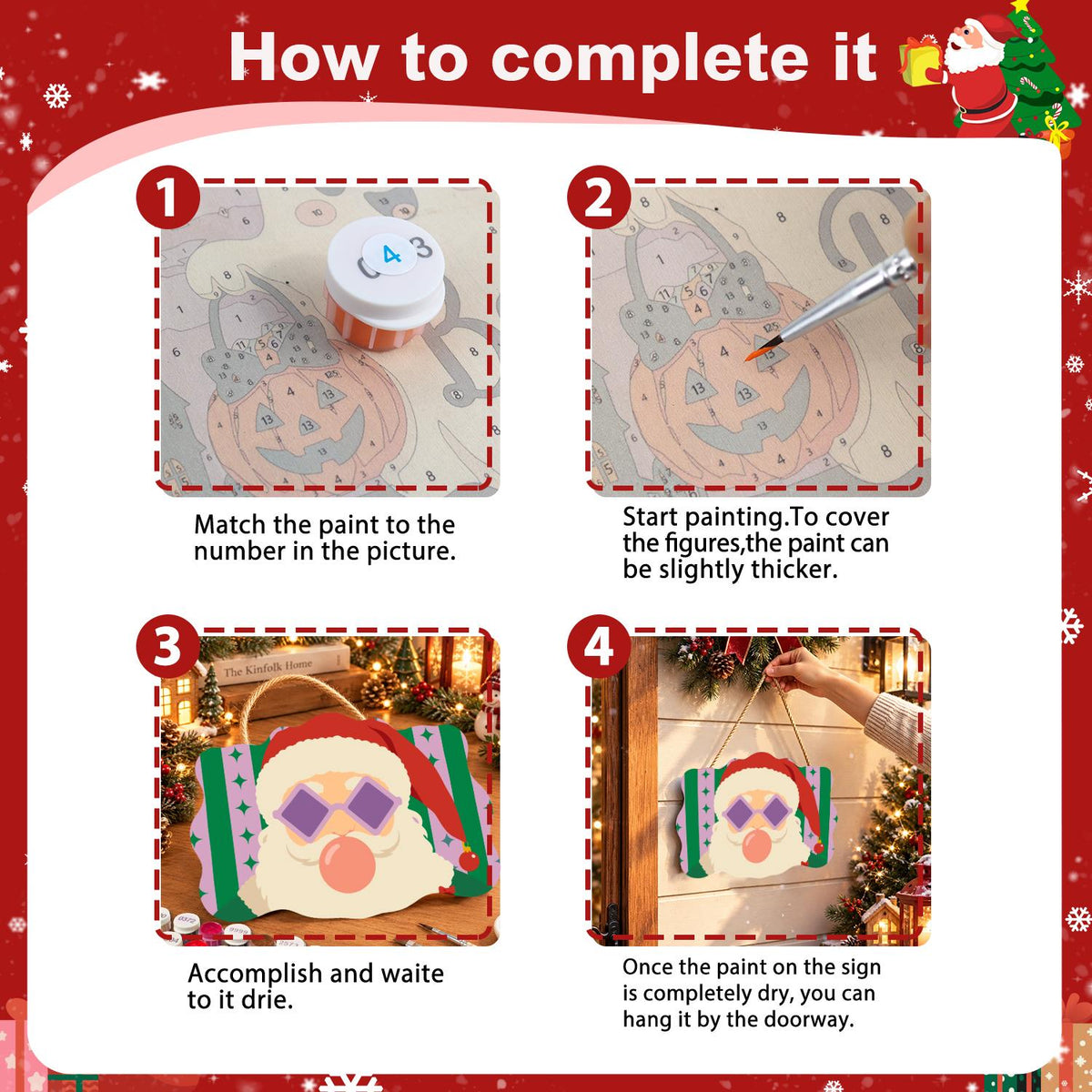 Coral Bubble Santa in Lilac Shades paint by numbers hanging sign – image 6