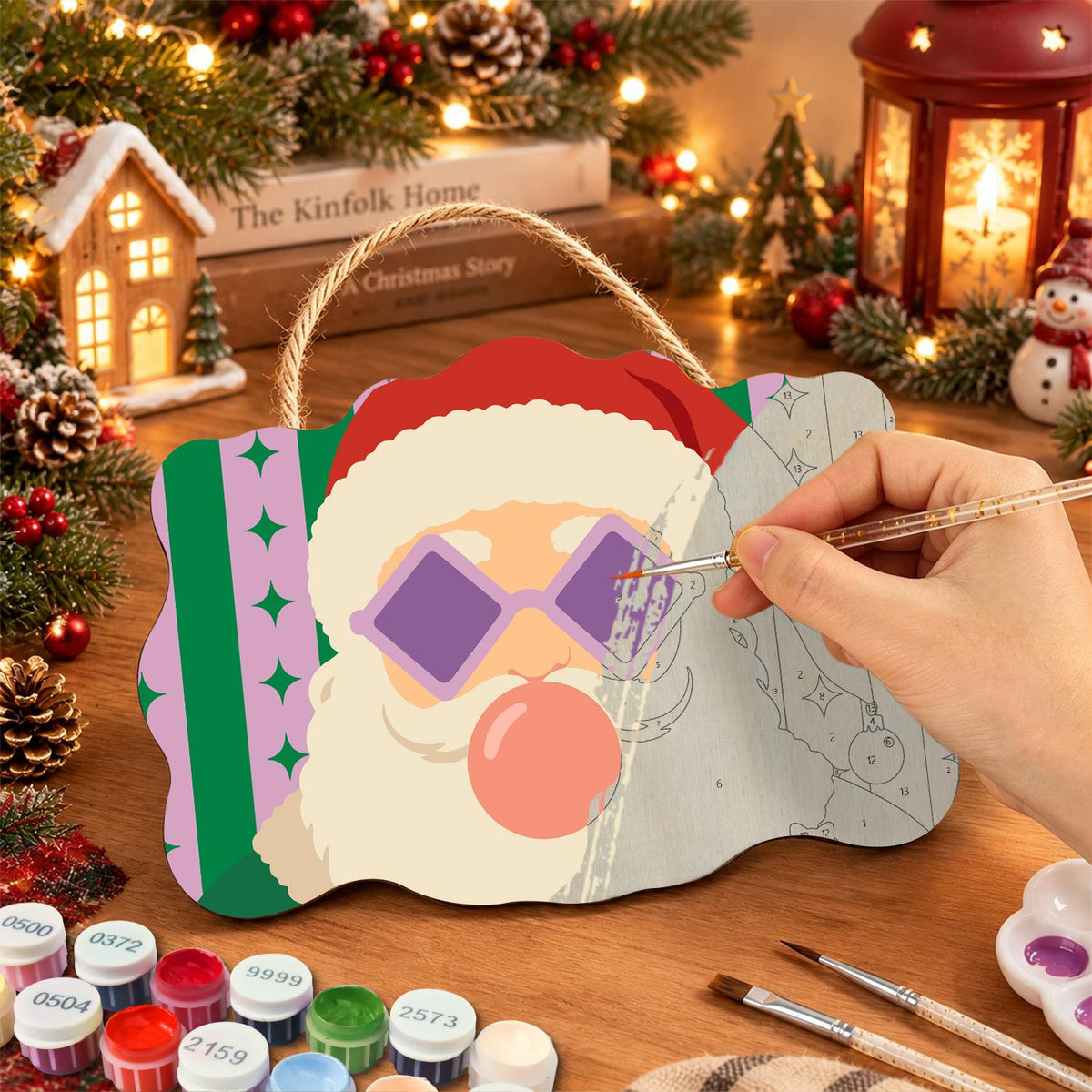 Coral Bubble Santa in Lilac Shades paint by numbers hanging sign – image 7