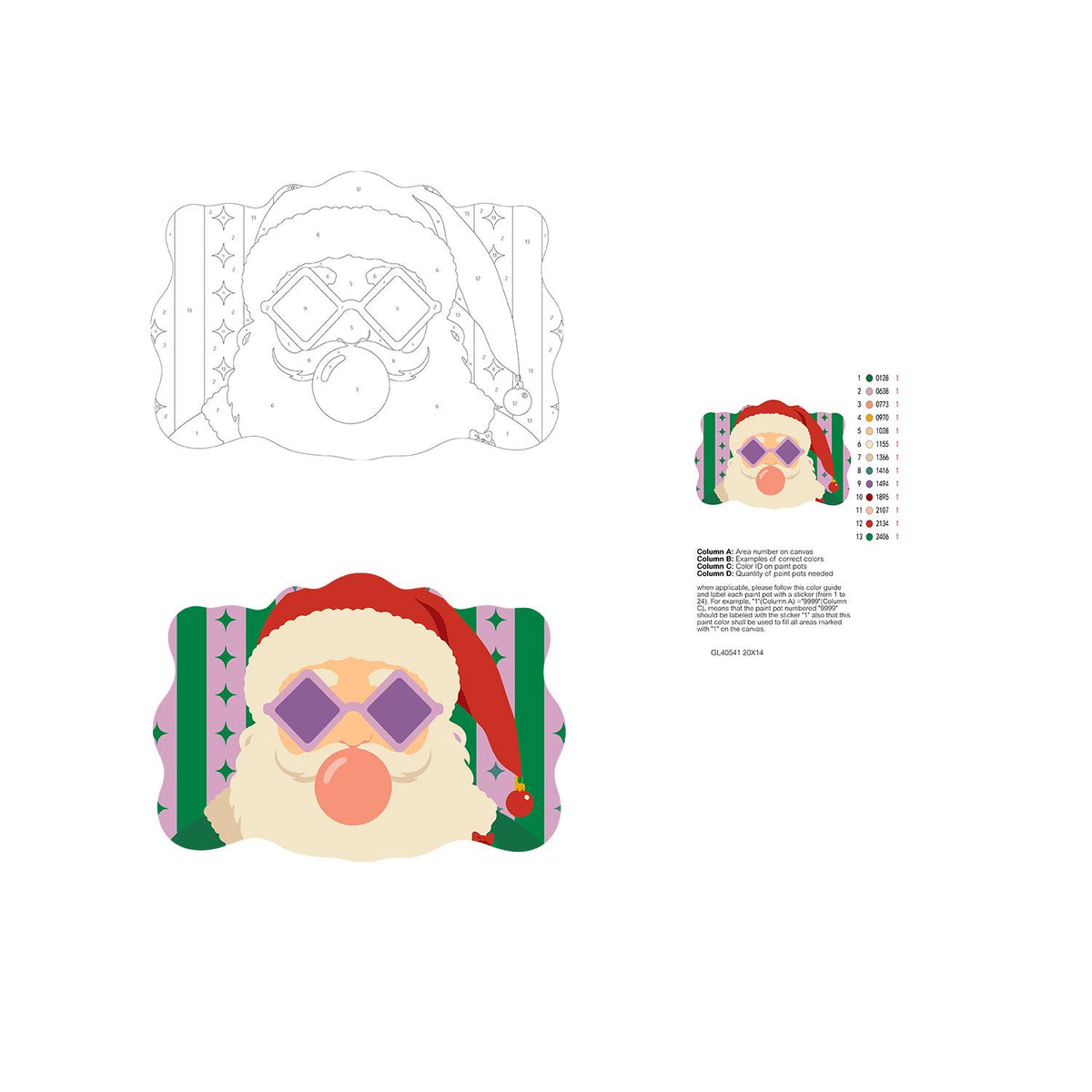 Coral Bubble Santa in Lilac Shades paint by numbers hanging sign – image 19