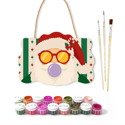 Purple Bubble Santa in Gold Shades paint by numbers hanging sign – image 2