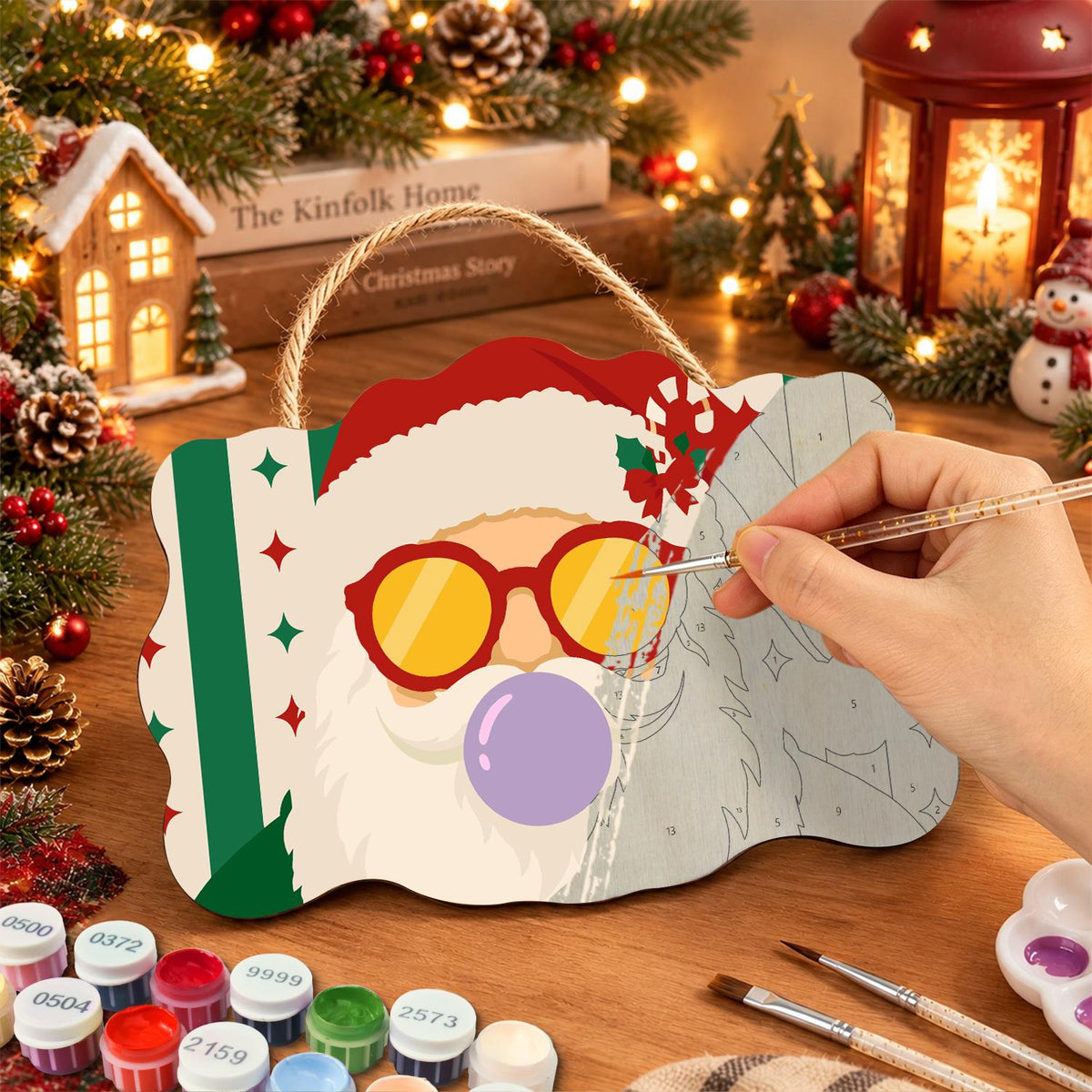 Purple Bubble Santa in Gold Shades paint by numbers hanging sign – image 7