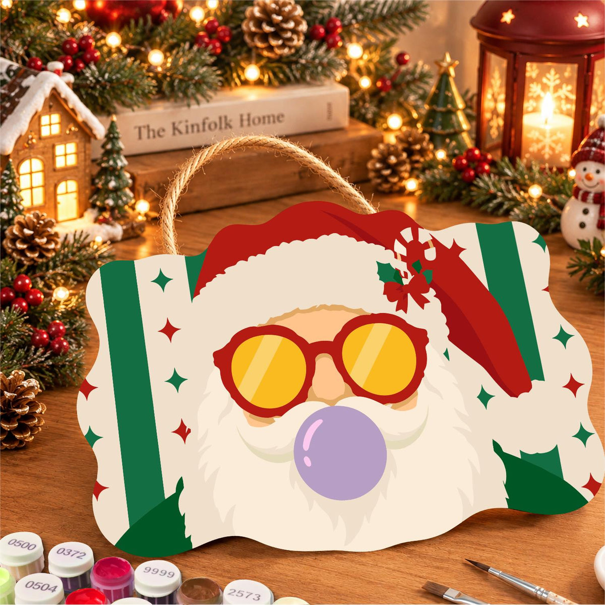 Purple Bubble Santa in Gold Shades paint by numbers hanging sign – image 8
