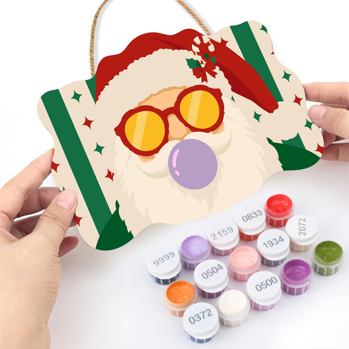 Purple Bubble Santa in Gold Shades paint by numbers hanging sign – image 9