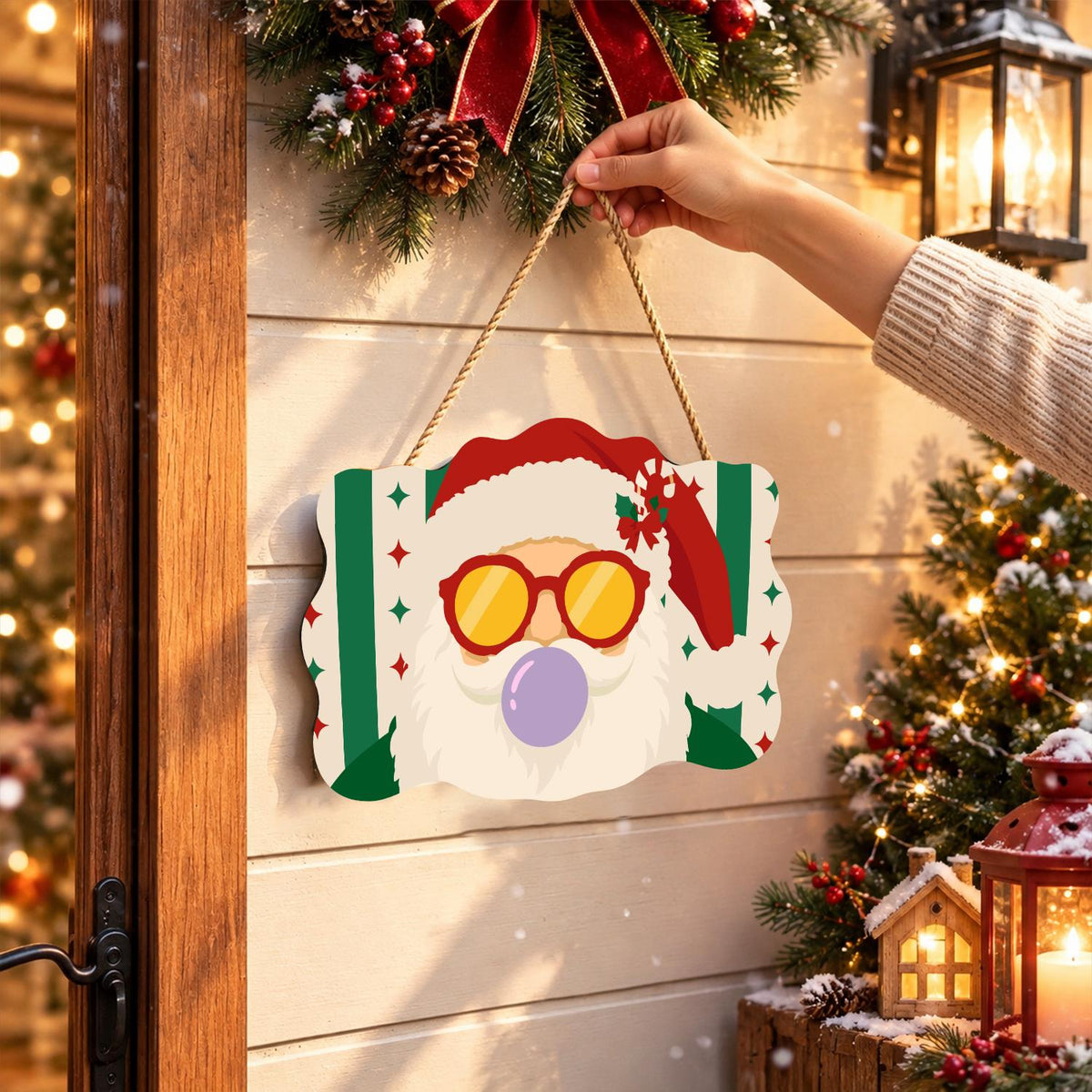 Purple Bubble Santa in Gold Shades paint by numbers hanging sign – image 14