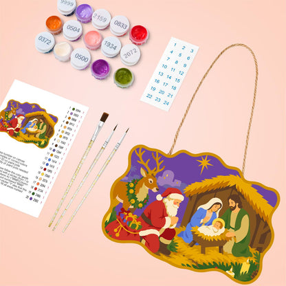 Santa Kneels at the Manger paint by numbers hanging sign – image 4