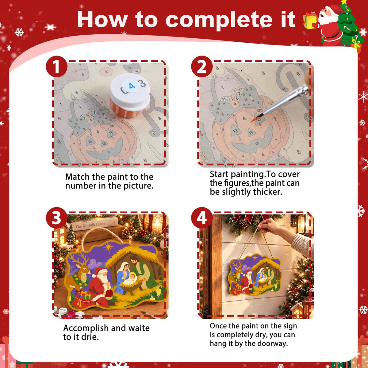 Santa Kneels at the Manger paint by numbers hanging sign – image 6