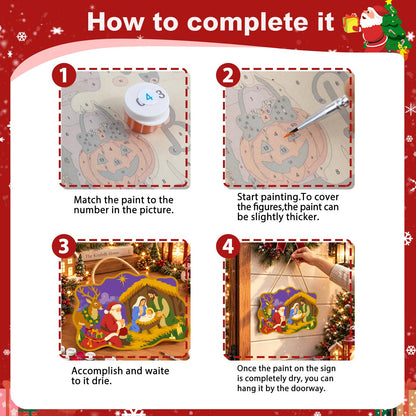 Santa Kneels at the Manger paint by numbers hanging sign – image 6