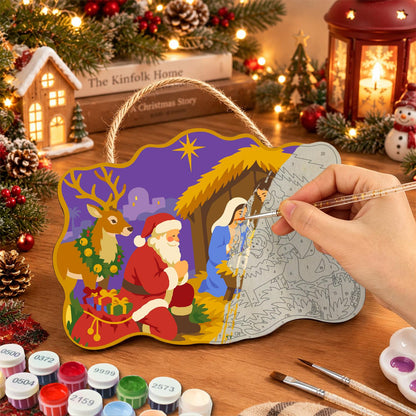 Santa Kneels at the Manger paint by numbers hanging sign – image 7
