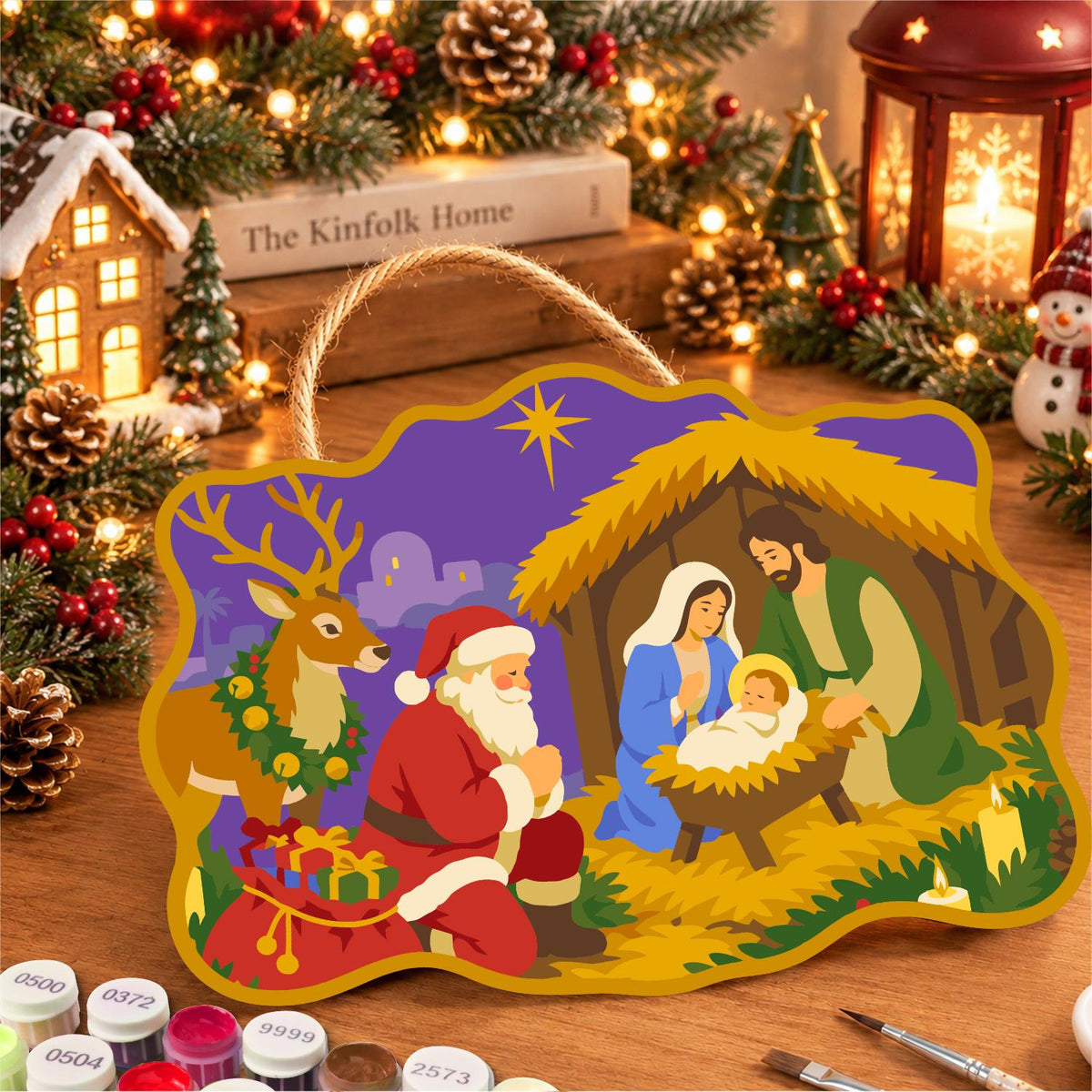 Santa Kneels at the Manger paint by numbers hanging sign – image 8