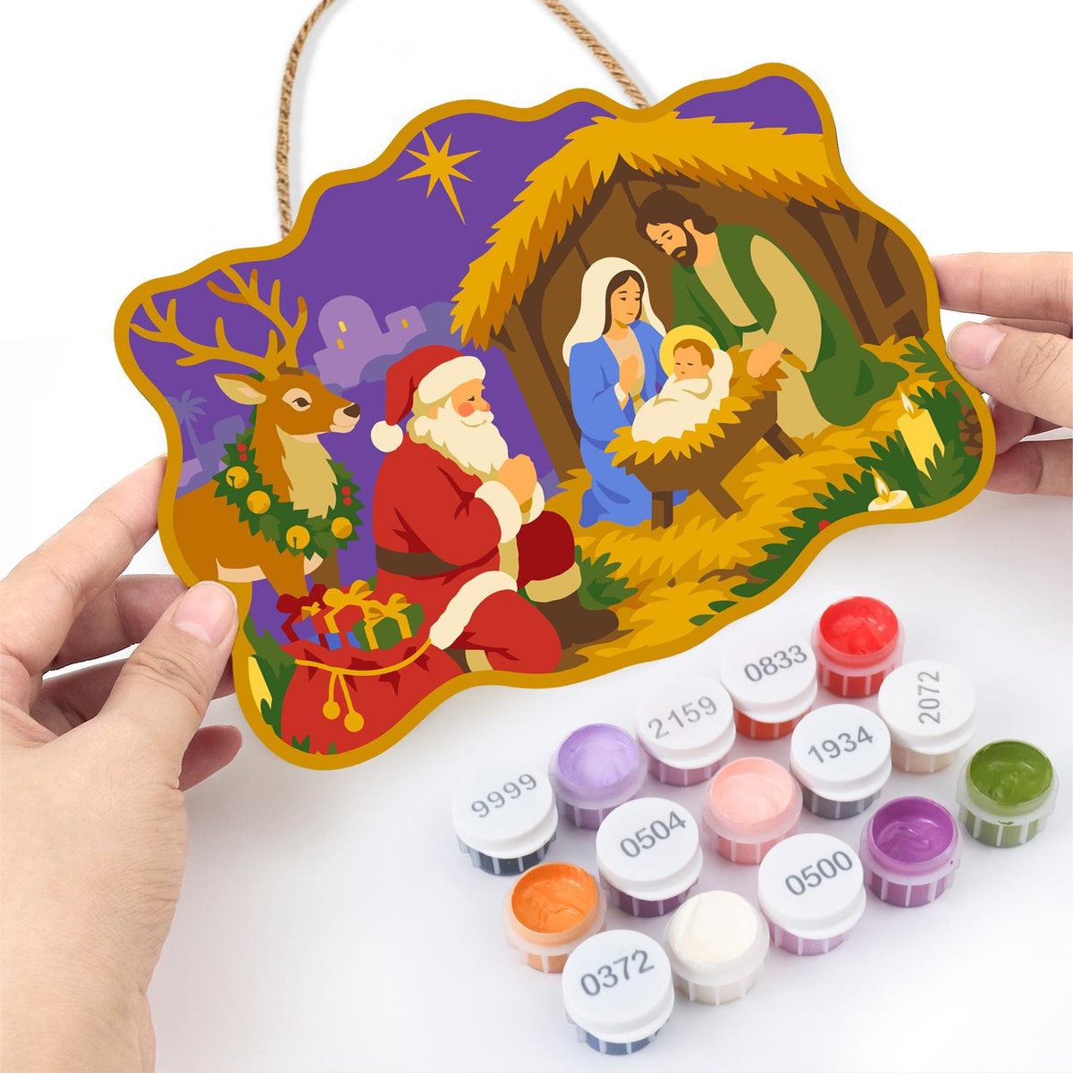 Santa Kneels at the Manger paint by numbers hanging sign – image 9