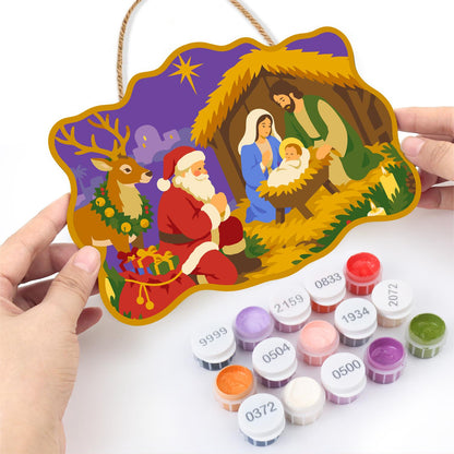 Santa Kneels at the Manger paint by numbers hanging sign – image 9