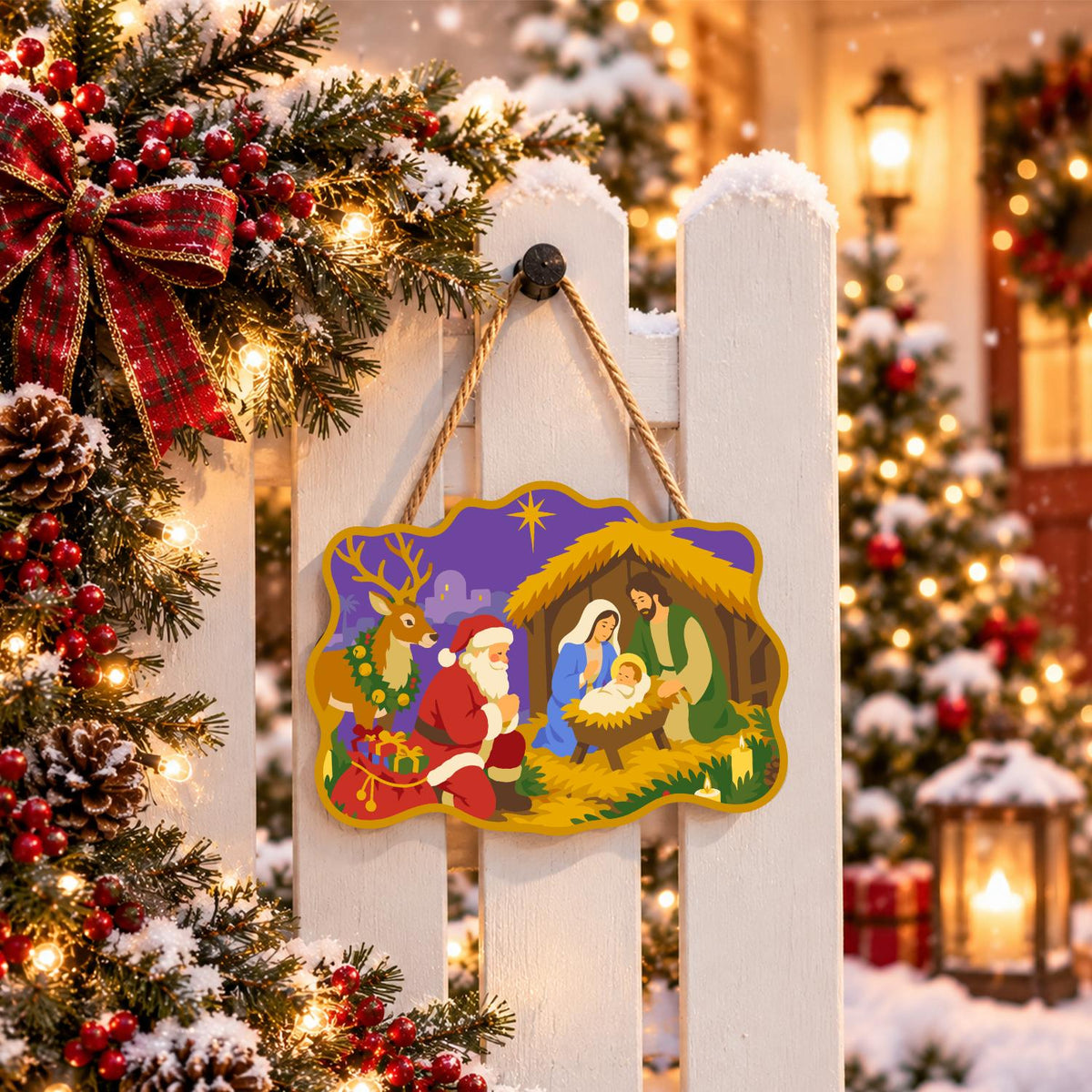 Santa Kneels at the Manger paint by numbers hanging sign – image 15