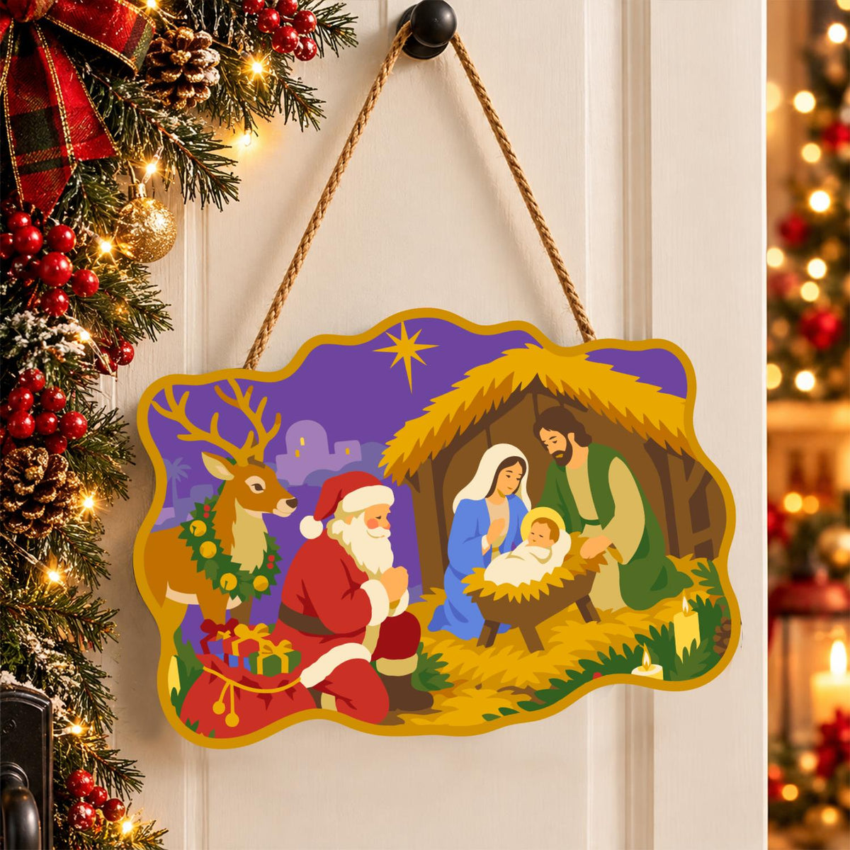 Santa Kneels at the Manger paint by numbers hanging sign – image 16