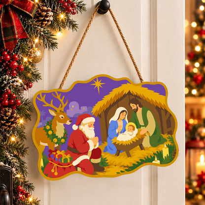 Santa Kneels at the Manger paint by numbers hanging sign – image 16