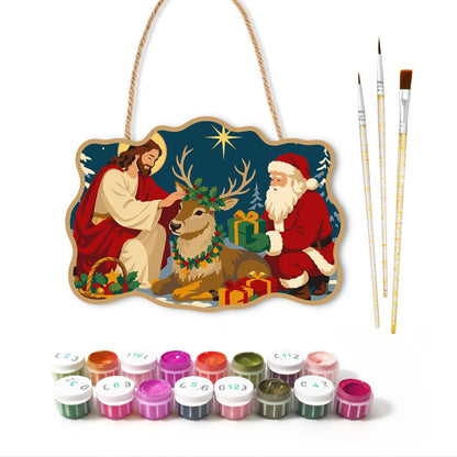 Kneeling by the Resting Reindeer paint by numbers hanging sign – image 2