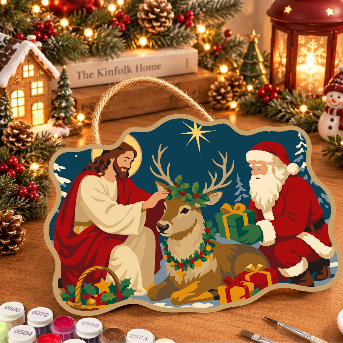 Kneeling by the Resting Reindeer paint by numbers hanging sign – image 8