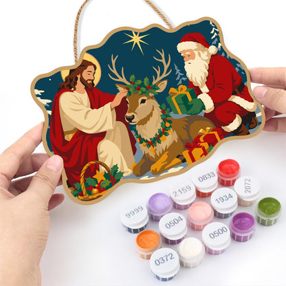Kneeling by the Resting Reindeer paint by numbers hanging sign – image 9