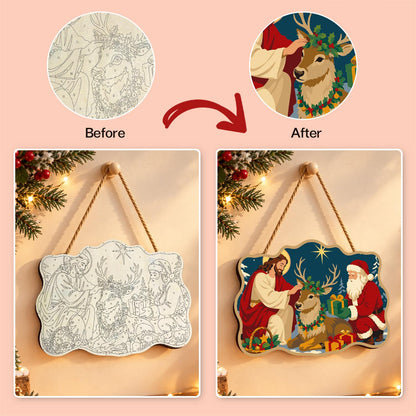 Kneeling by the Resting Reindeer paint by numbers hanging sign – image 10