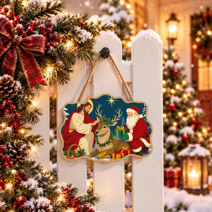 Kneeling by the Resting Reindeer paint by numbers hanging sign – image 15