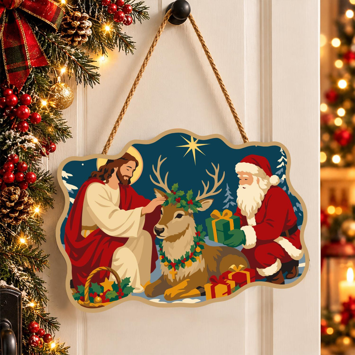 Kneeling by the Resting Reindeer paint by numbers hanging sign – image 16