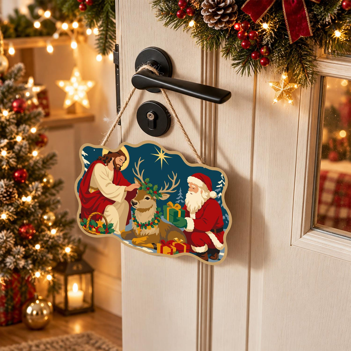 Kneeling by the Resting Reindeer paint by numbers hanging sign – image 18