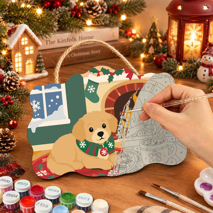 Golden Puppy by the Cocoa Mug paint by numbers hanging sign – image 7