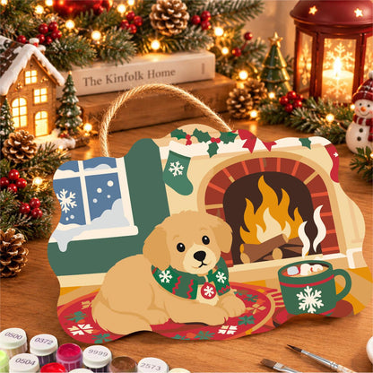 Golden Puppy by the Cocoa Mug paint by numbers hanging sign – image 8