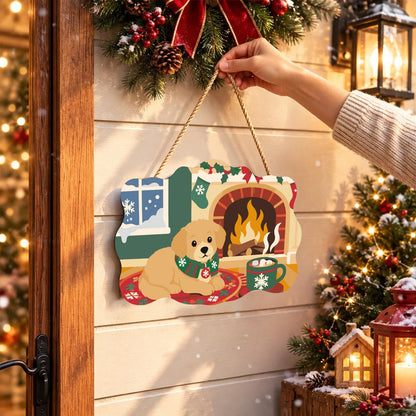 Golden Puppy by the Cocoa Mug paint by numbers hanging sign – image 14